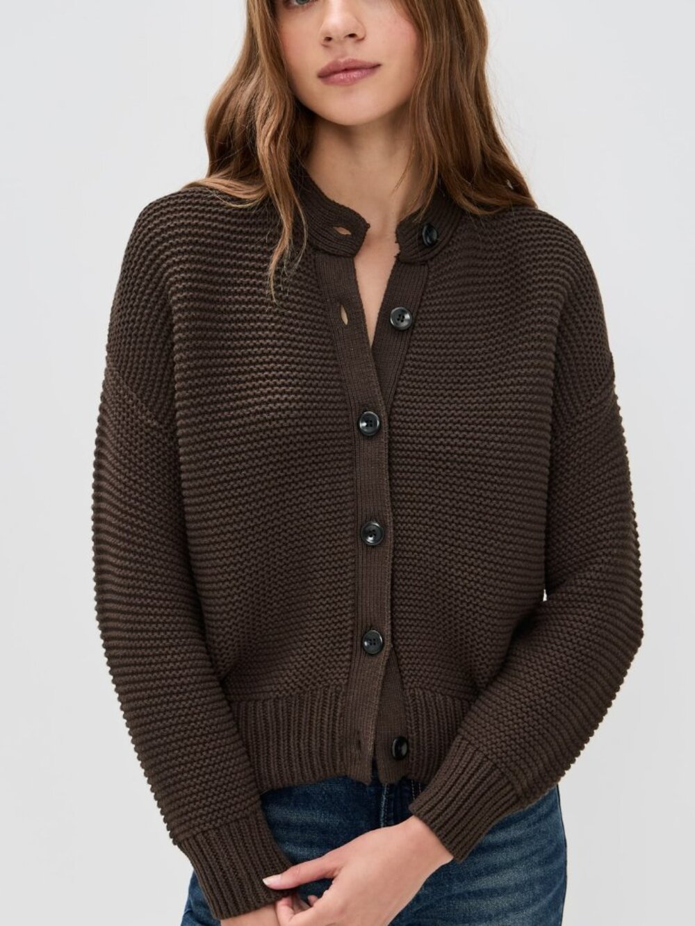 Alex Mill Womens  LG Brown Nico Chunky Knit Cardigan Sweater